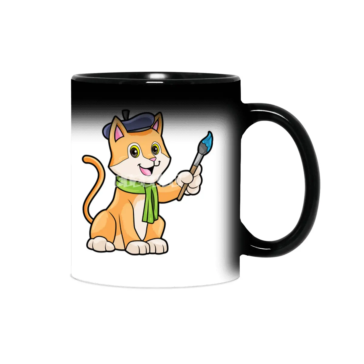 Cat as Painter with Brush & Scarf Sihirli Kupa