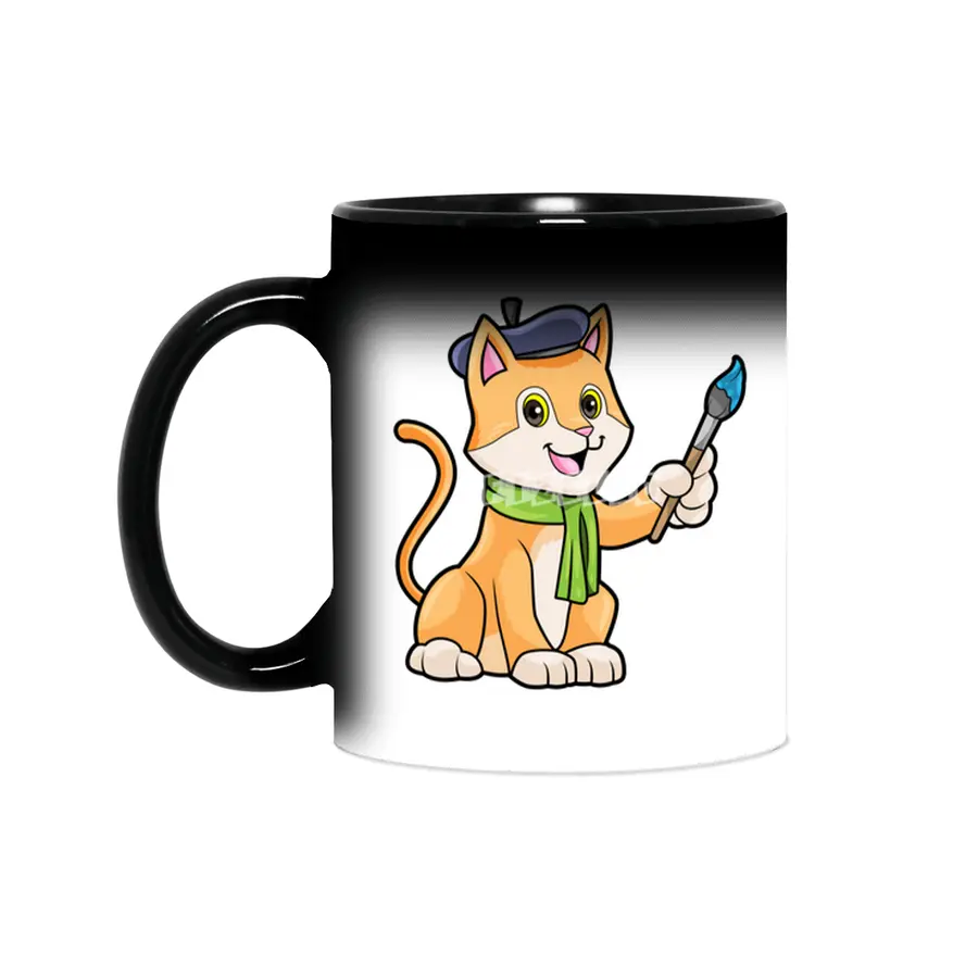 Cat as Painter with Brush & Scarf Sihirli Kupa