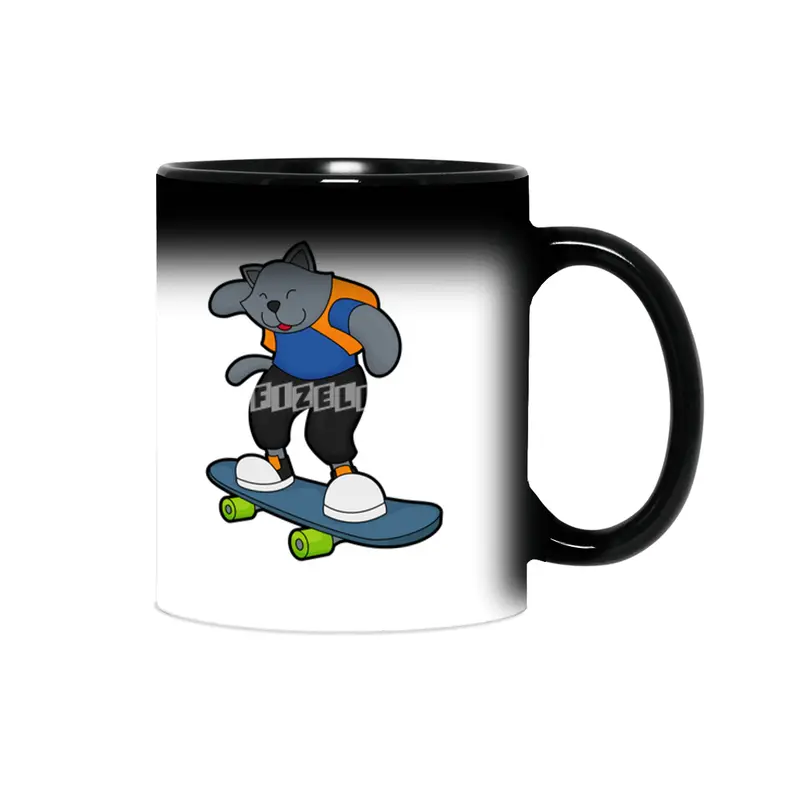 Cat as Skateboarder with Skateboard Sihirli Kupa