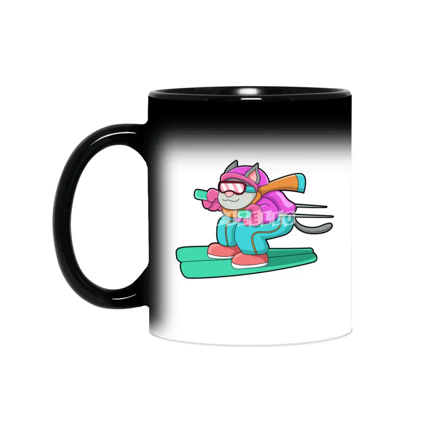 Cat as Ski jumper with Ski & Ski goggles Sihirli Kupa
