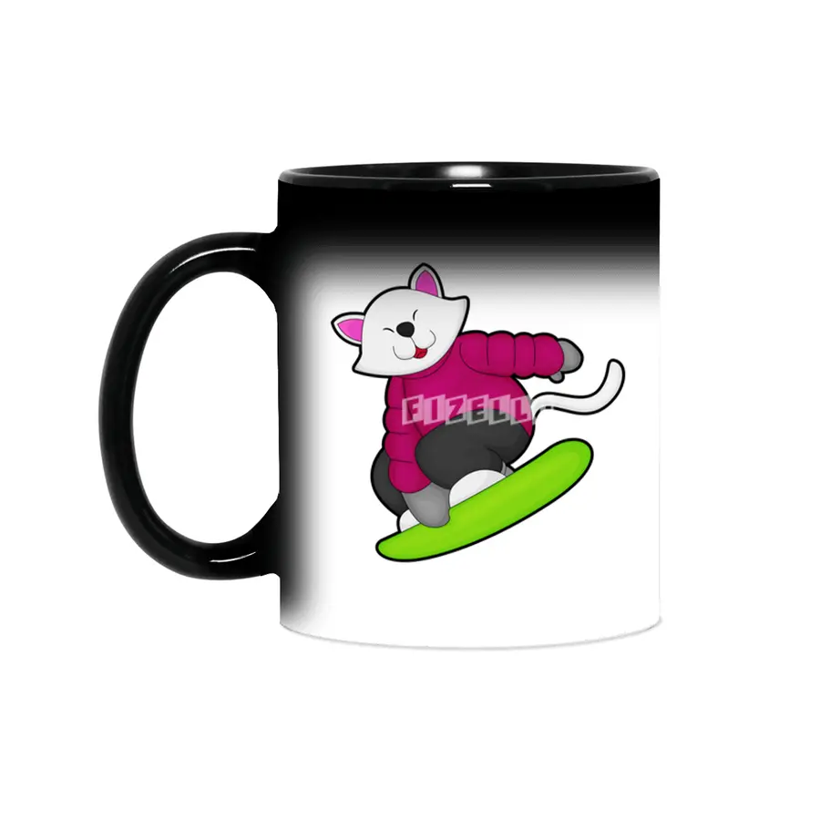 Cat as Snowboarder with Snowboard Sihirli Kupa