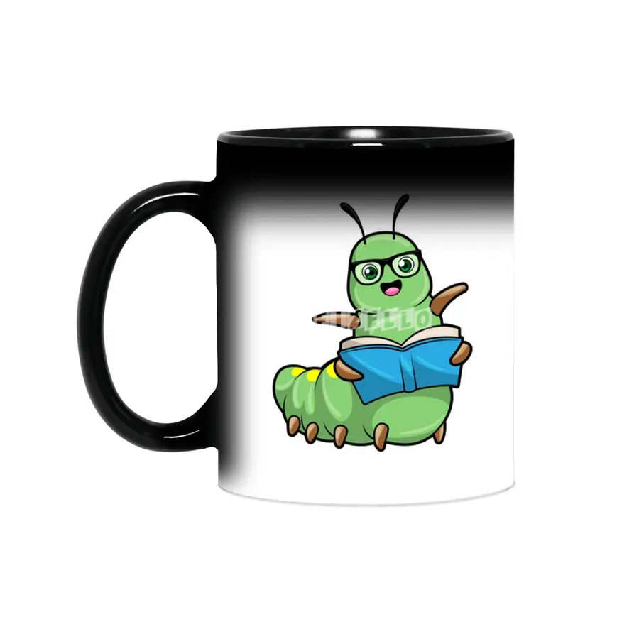 Caterpillar as Nerd with Book & Glasses Sihirli Kupa
