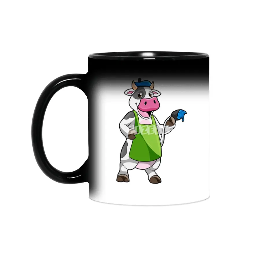 Cow as Painter with Paint & Apron Sihirli Kupa