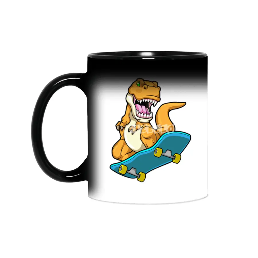 Dinosaur as Skater with Skateboard Sihirli Kupa