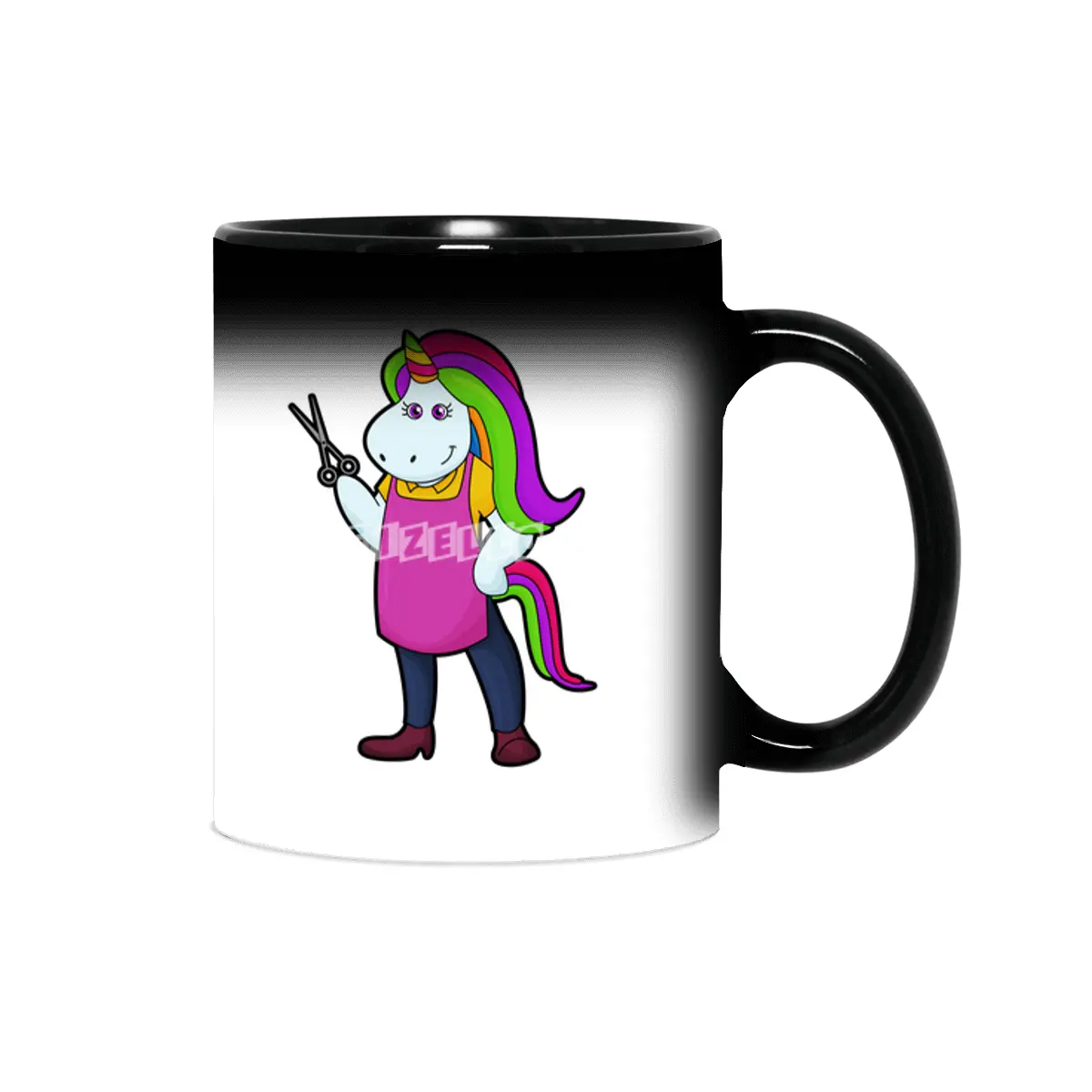 Unicorn as Hairdresser with Scissors Sihirli Kupa