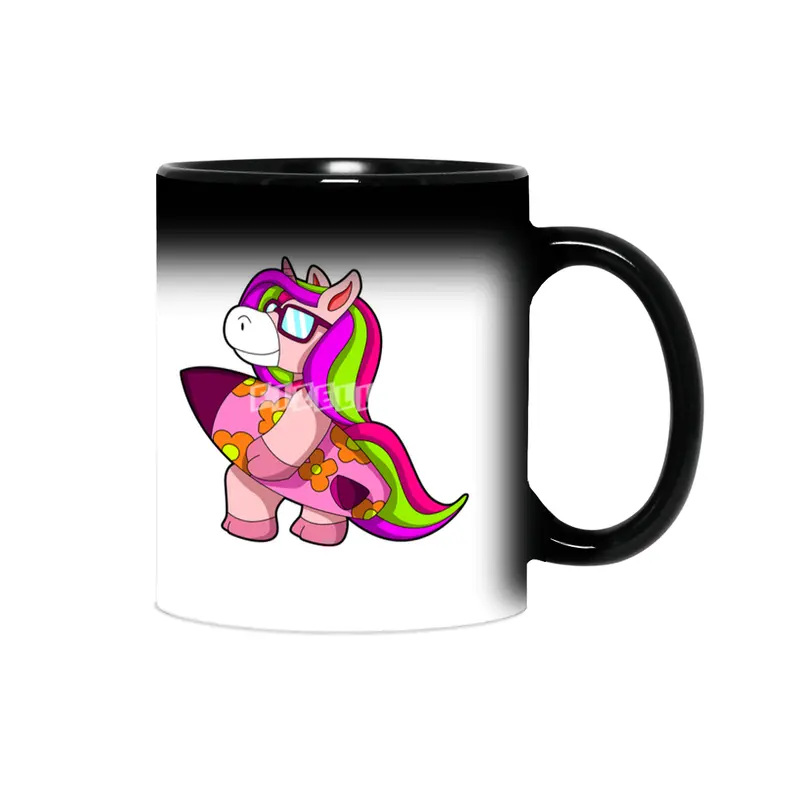 Unicorn as Surfer with Surfboard & Sunglasses Sihirli Kupa