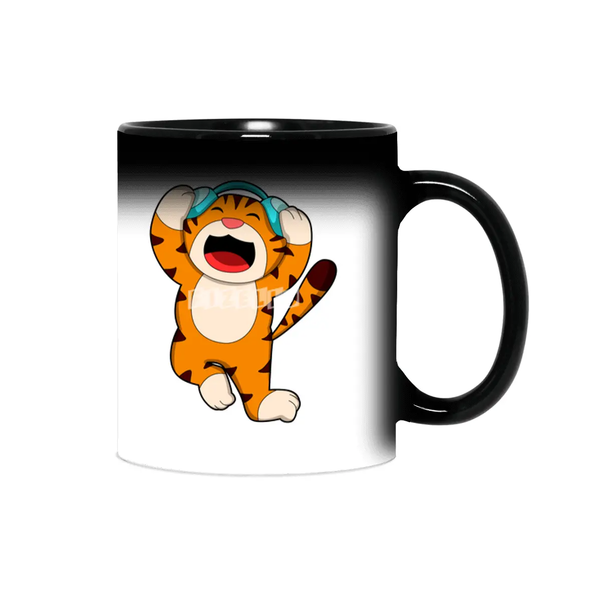Tiger at Music with Headphone Sihirli Kupa