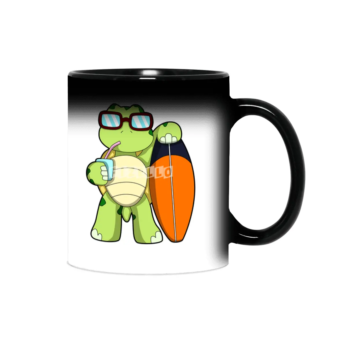Turtle as Surfer with Surfboard & Drink Sihirli Kupa
