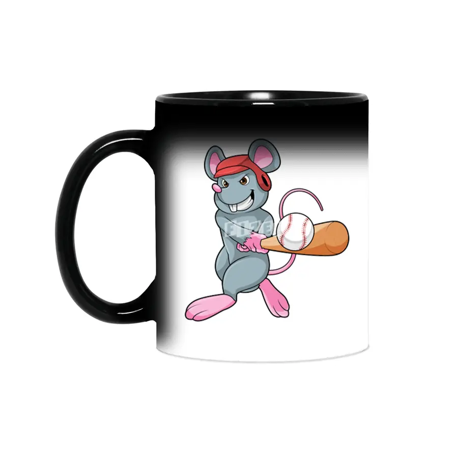 Rat at Baseball with Baseball bat & Helmet Sihirli Kupa