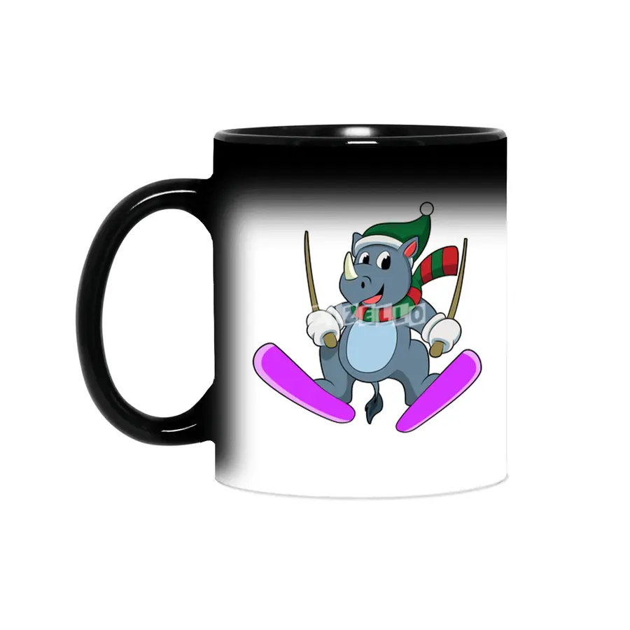Rhino as Ski jumper with Skis & Scarf Sihirli Kupa
