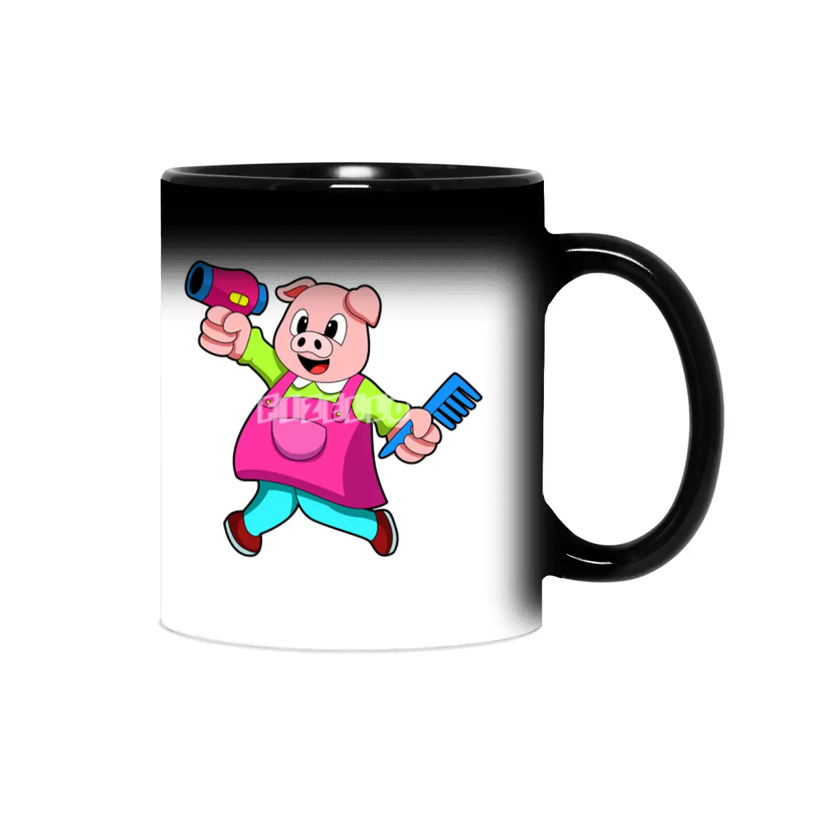 Pig as Hairdresser with Hair dryer & Comb Sihirli Kupa