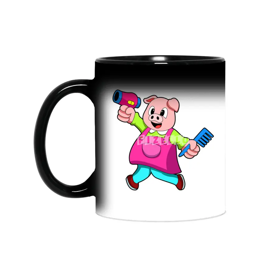 Pig as Hairdresser with Hair dryer & Comb Sihirli Kupa
