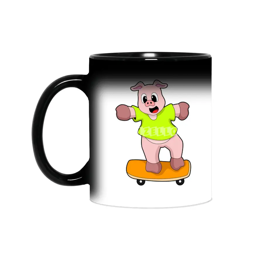 Pig as Skater on Skateboard Sihirli Kupa
