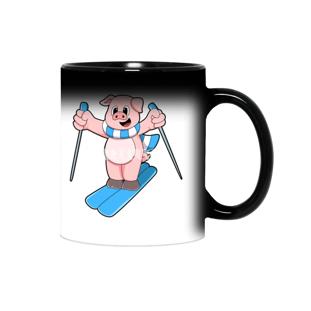 Pig as Skier with Ski Scarf & Ski poles Sihirli Kupa