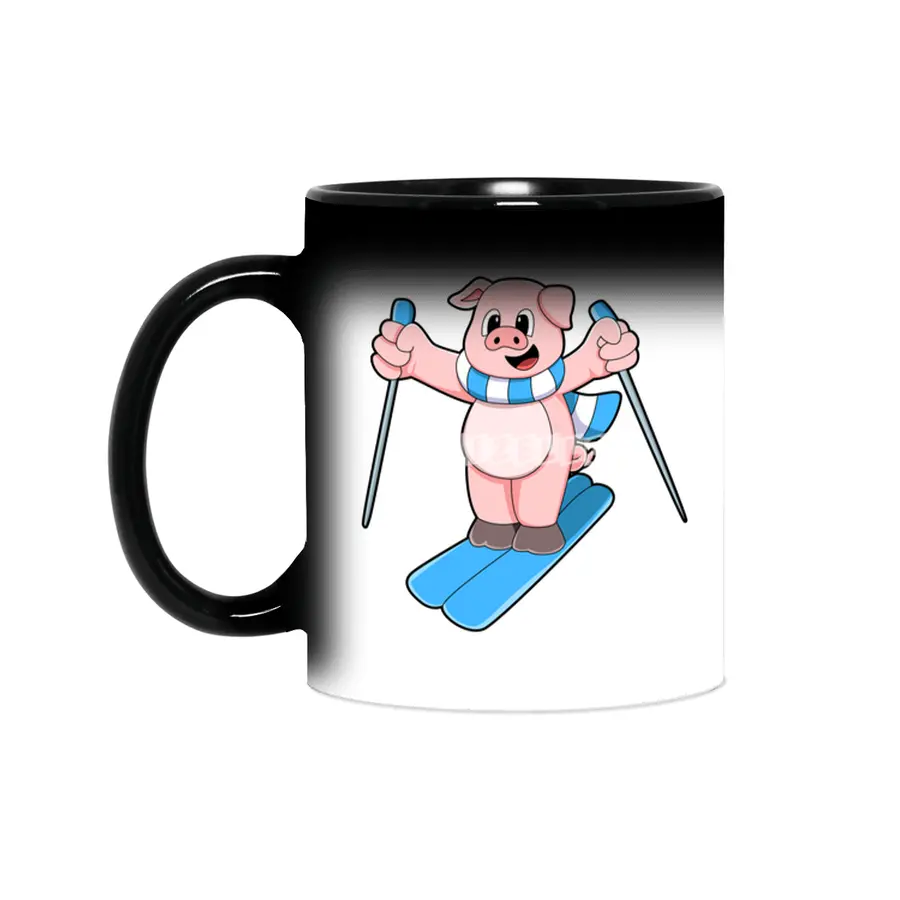 Pig as Skier with Ski Scarf & Ski poles Sihirli Kupa