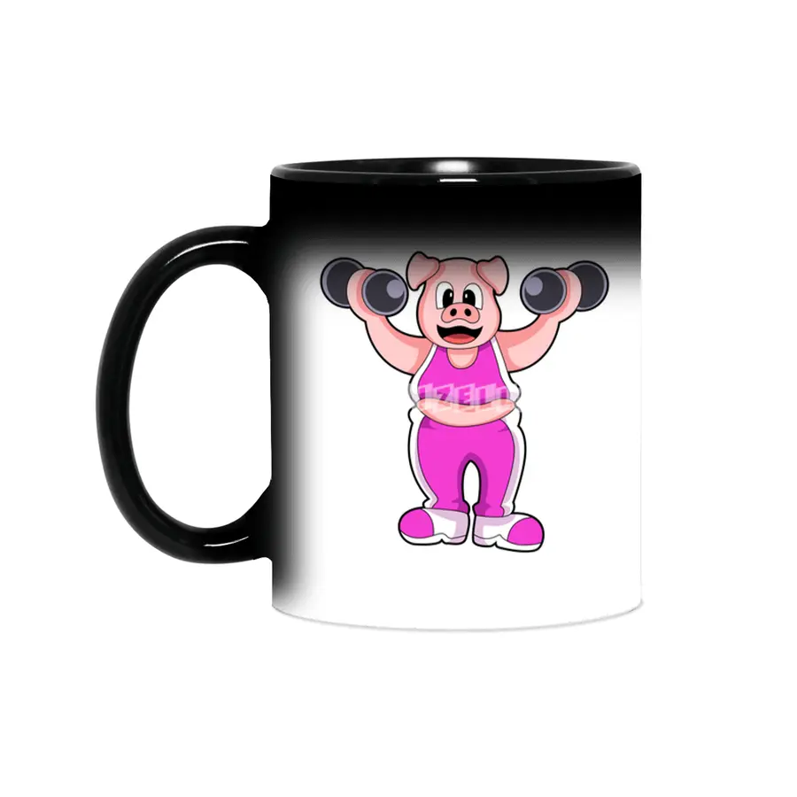 Pig at Bodybuilding with Dumbbells Sihirli Kupa