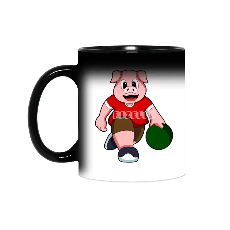Pig at Bowling with Bowling ball Sihirli Kupa