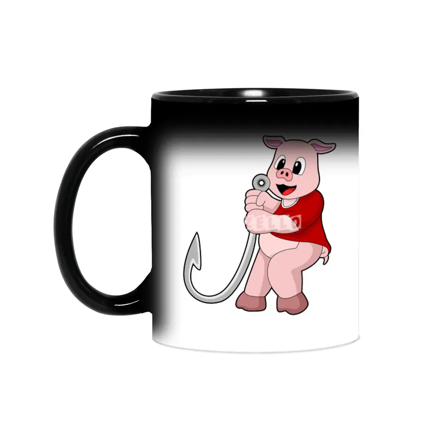 Pig at Fishing with Fish hook Sihirli Kupa