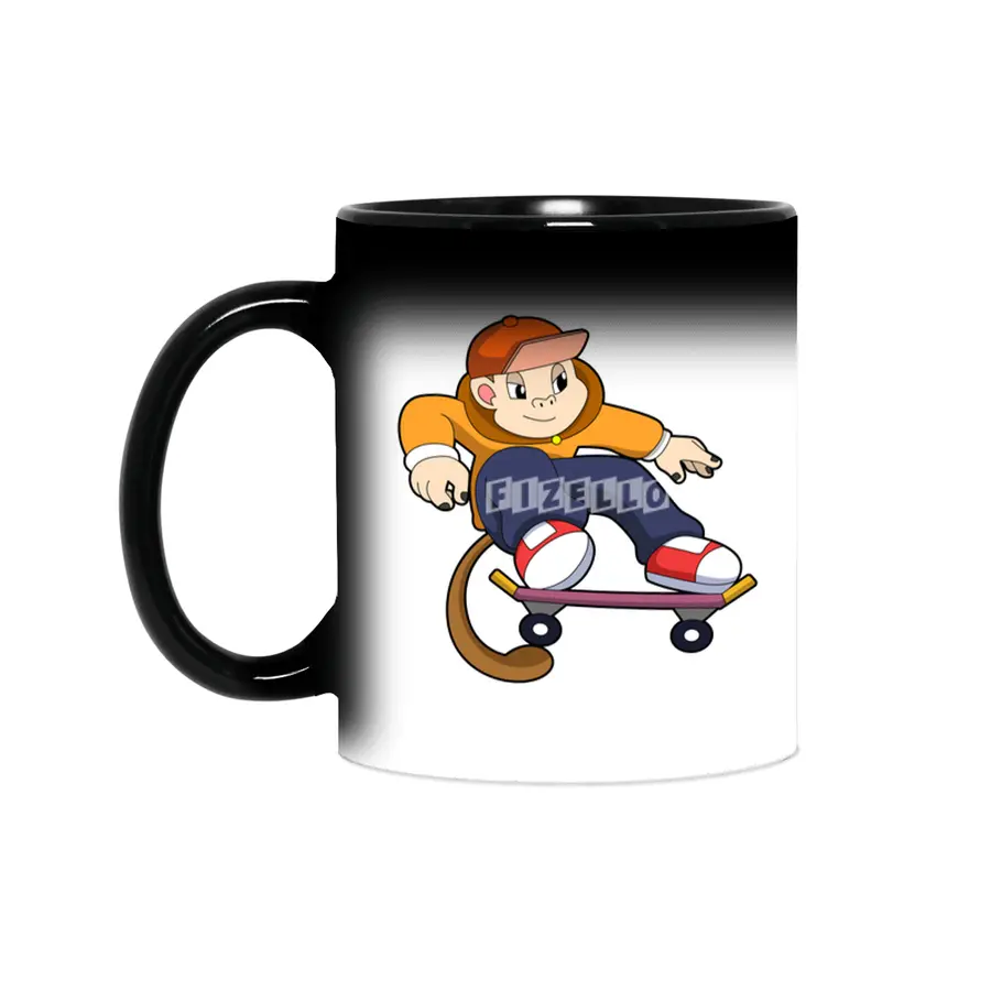 Monkey as Skater with Skateboard Sihirli Kupa