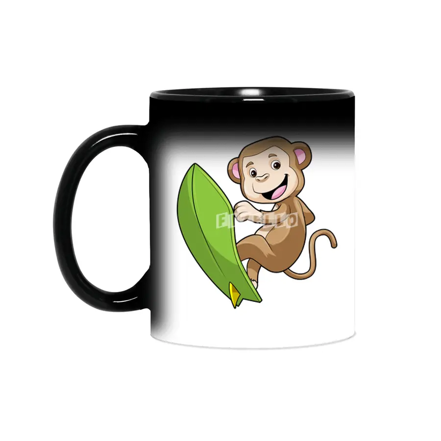 Monkey as Surfer with Surfboard Sihirli Kupa