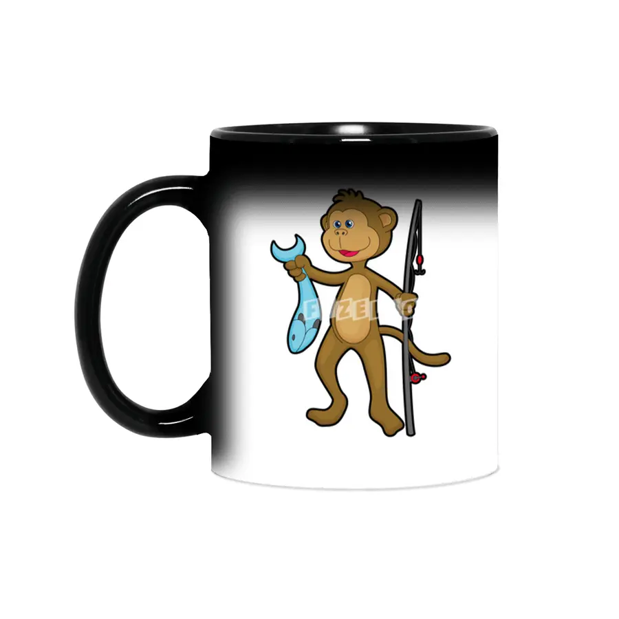 Monkey at Fishing with Fishing rod & Fish Sihirli Kupa