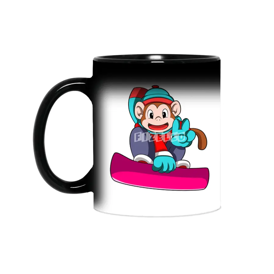 Monkey at Snowboarding with Snowboard Sihirli Kupa