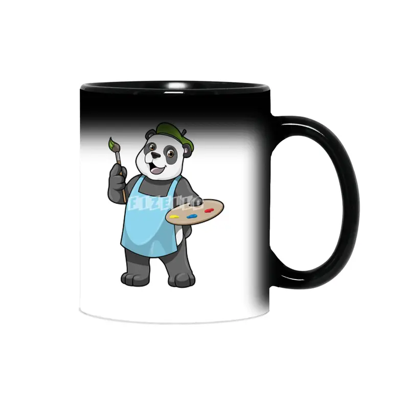 Panda as Painter with Brush & Colour Sihirli Kupa
