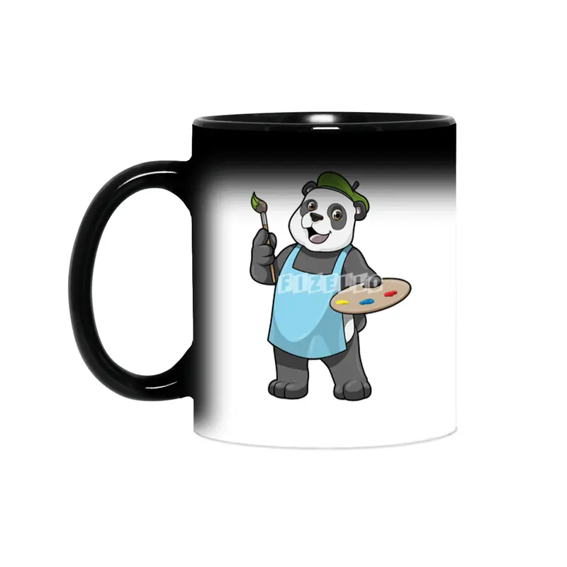 Panda as Painter with Brush & Colour Sihirli Kupa