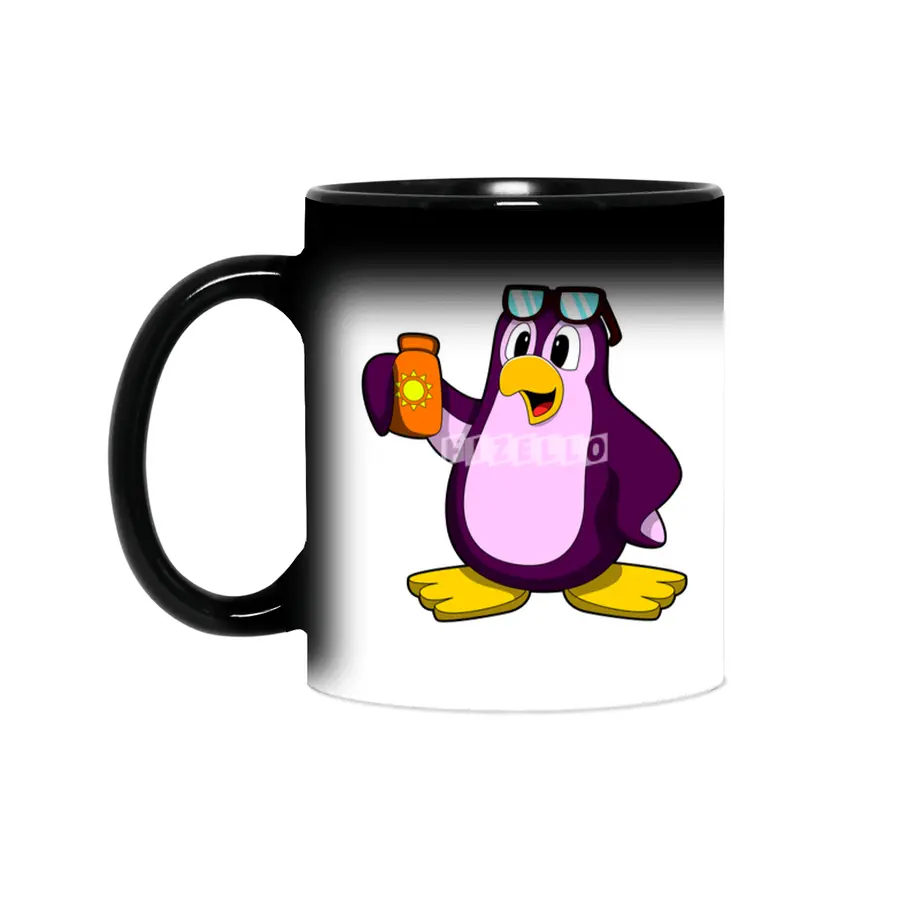 Penguin with Suncream & Sunglasses Sihirli Kupa