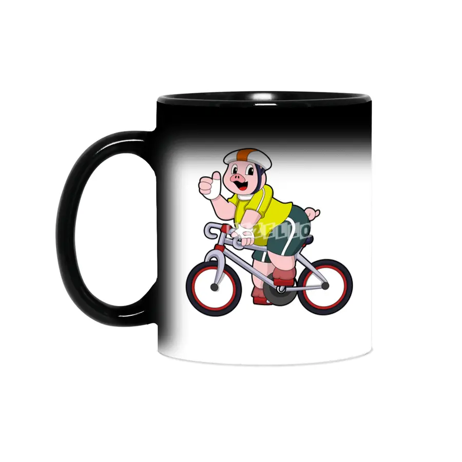 Pig with Bicycle & Helmet Sihirli Kupa