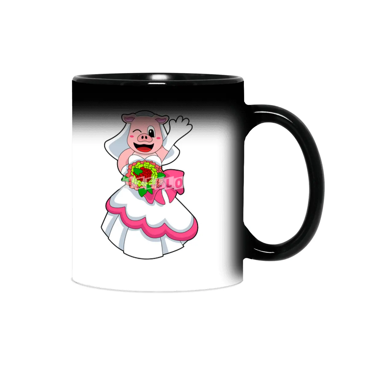Pig with Wedding dress & Bunch of Flowers Sihirli Kupa