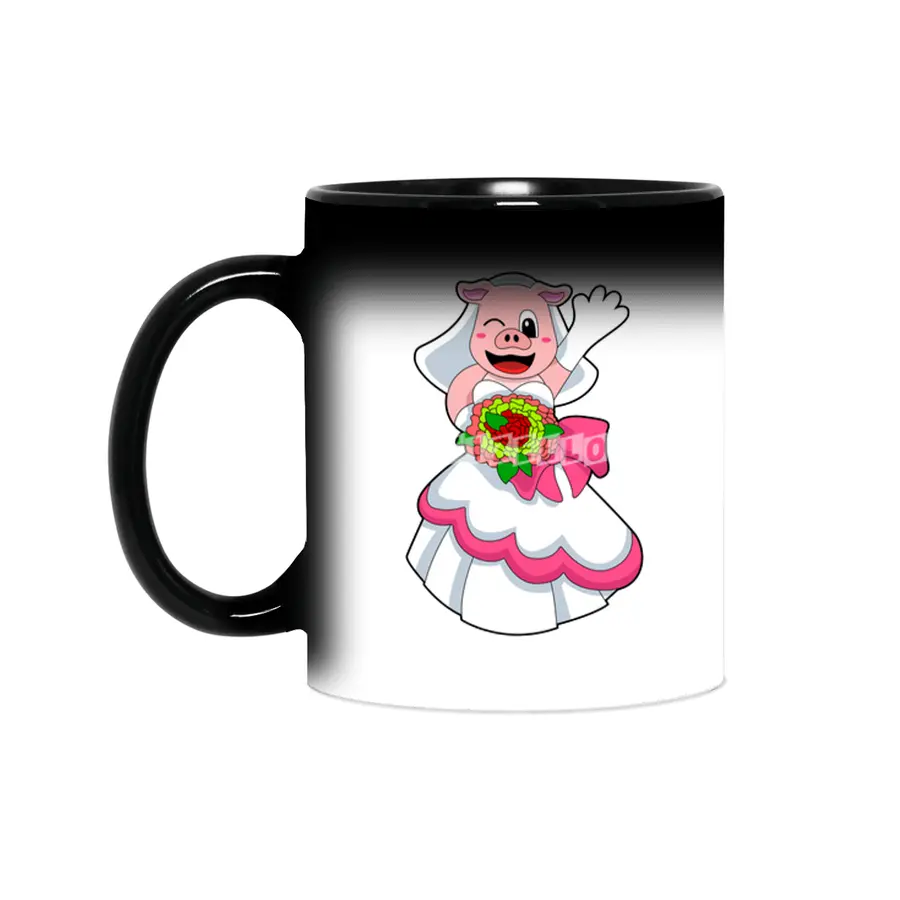 Pig with Wedding dress & Bunch of Flowers Sihirli Kupa