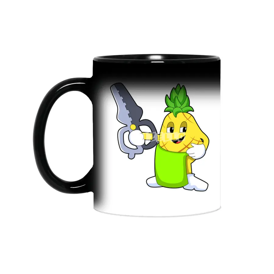 Pineapple as Hairdresser with Scissors & Razor Sihirli Kupa