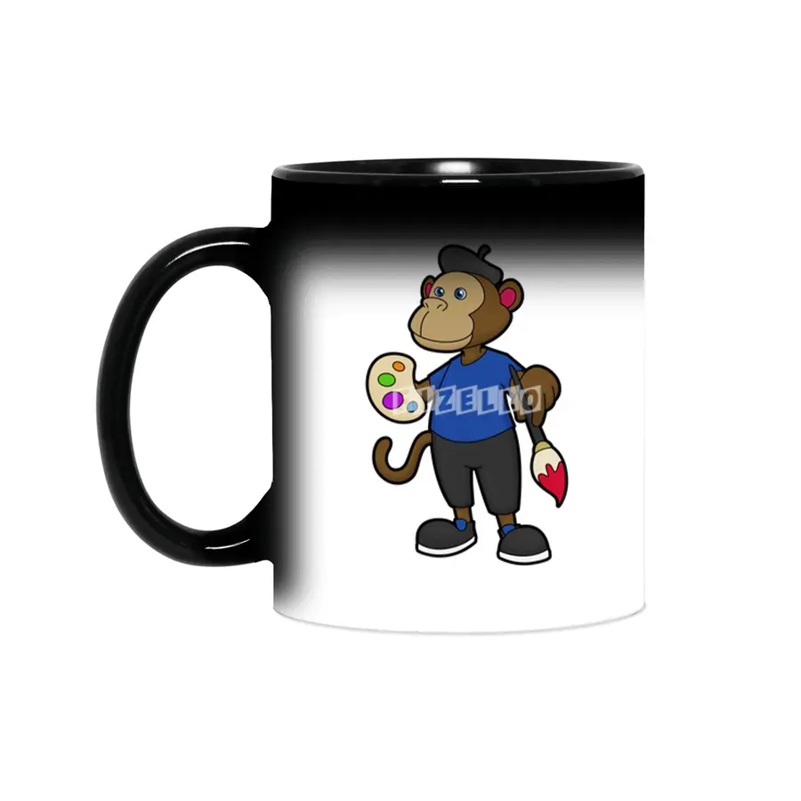 Monkey as Painter with Paint & Brush Sihirli Kupa