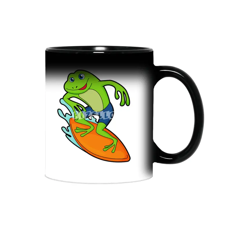 Frog as Surfer with Surfboard Sihirli Kupa