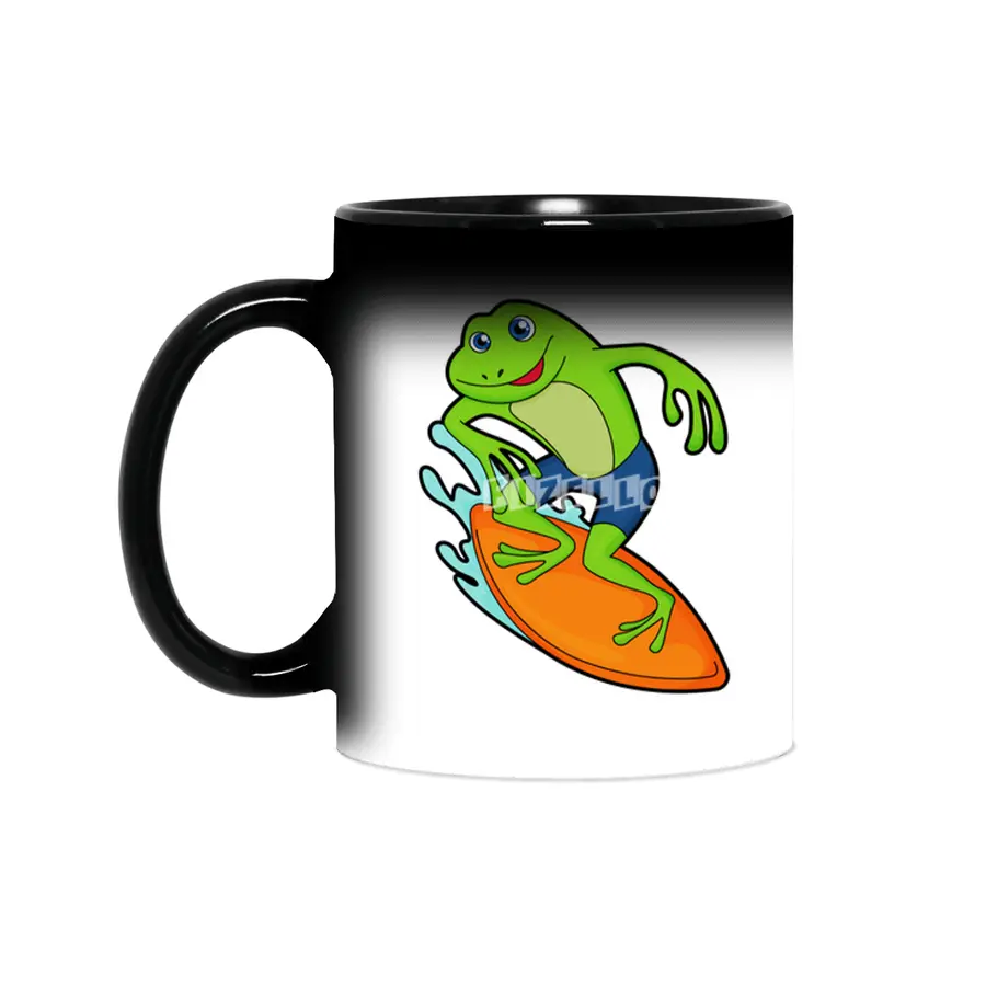 Frog as Surfer with Surfboard Sihirli Kupa