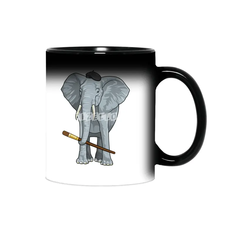 Elephant as Painter with Paint brush Sihirli Kupa