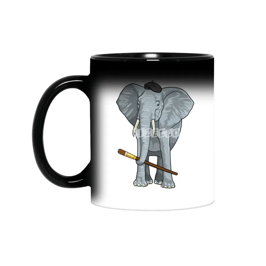Elephant as Painter with Paint brush Sihirli Kupa