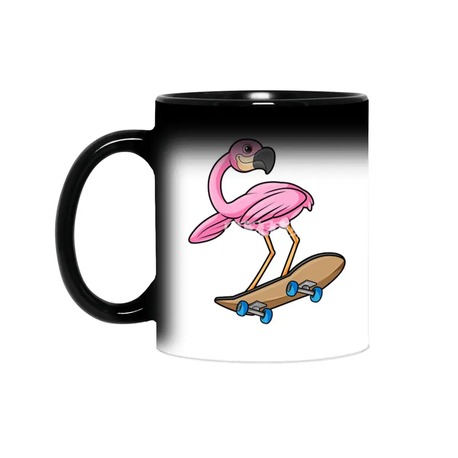 Flamingo as Skater with Skateboard Sihirli Kupa