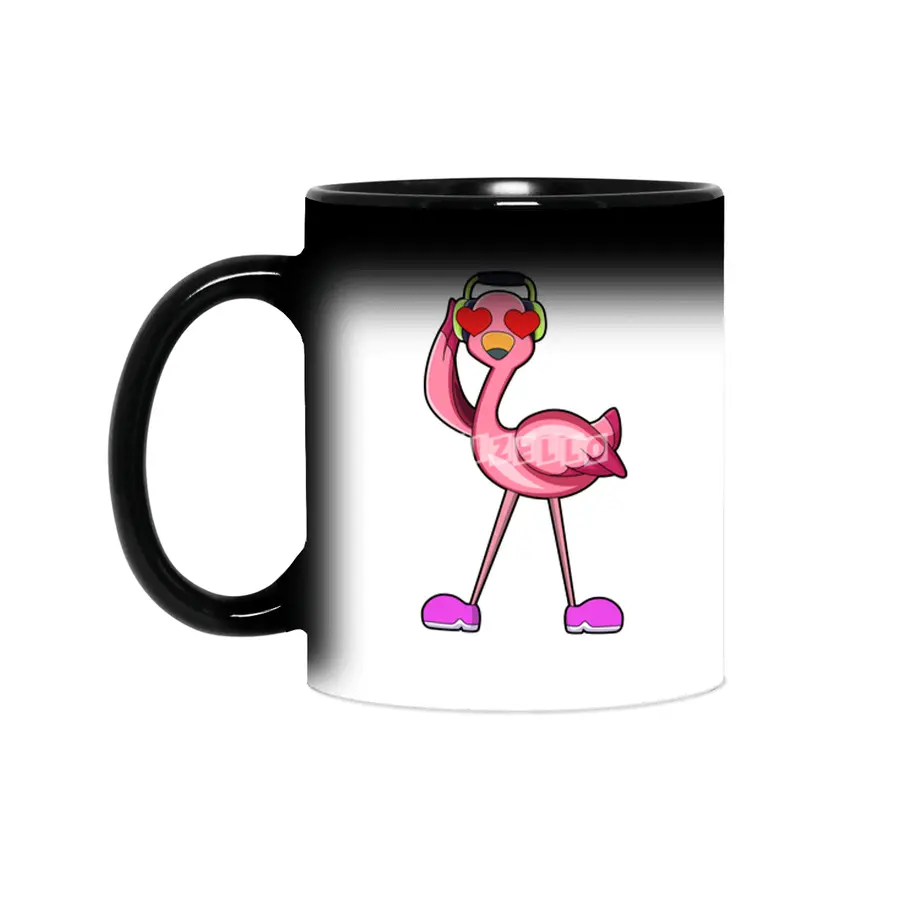 Flamingo with Headphone & Hearts Sihirli Kupa