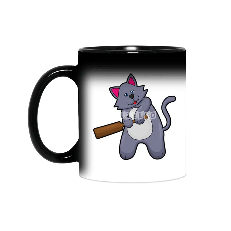 Cat at Cricket with Cricket bat Sihirli Kupa