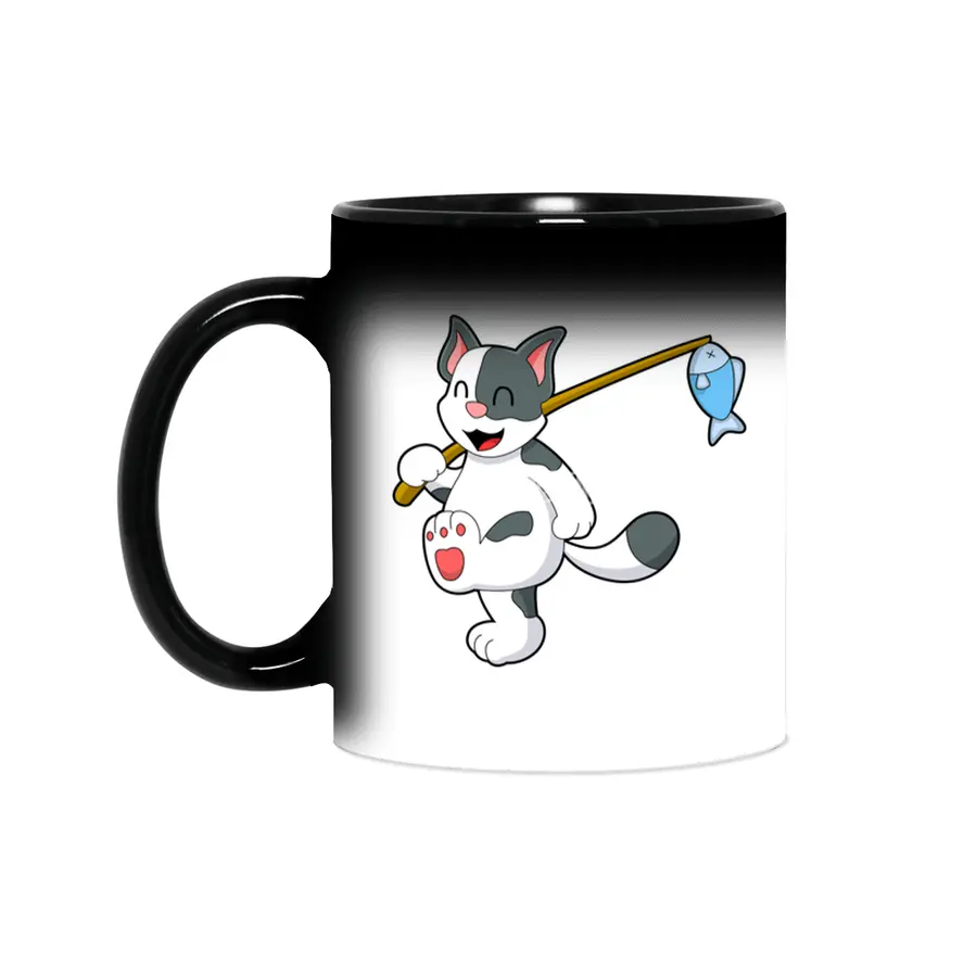 Cat at Fishing with Fishing rod Sihirli Kupa