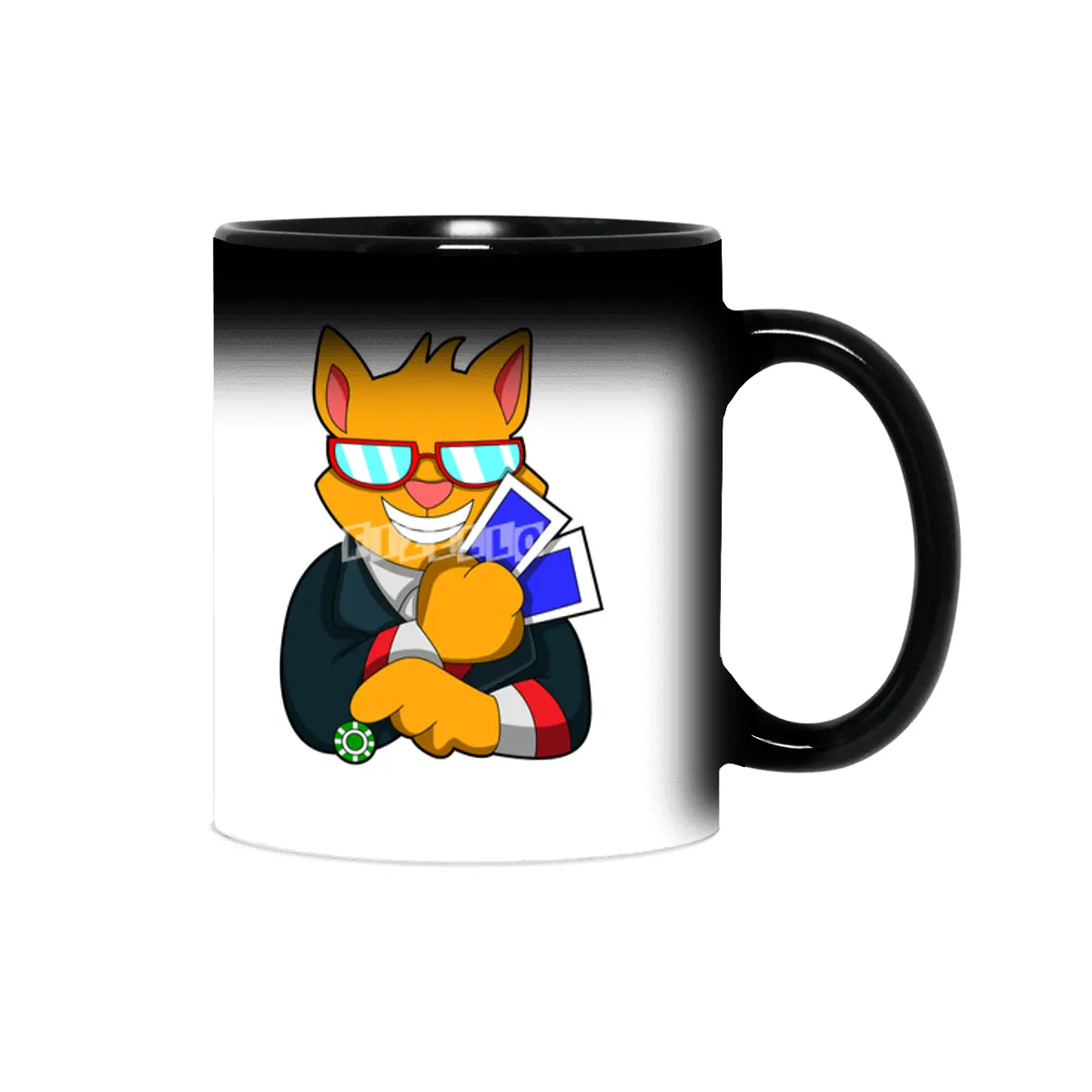Cat at Poker with Cards & Poker chip Sihirli Kupa