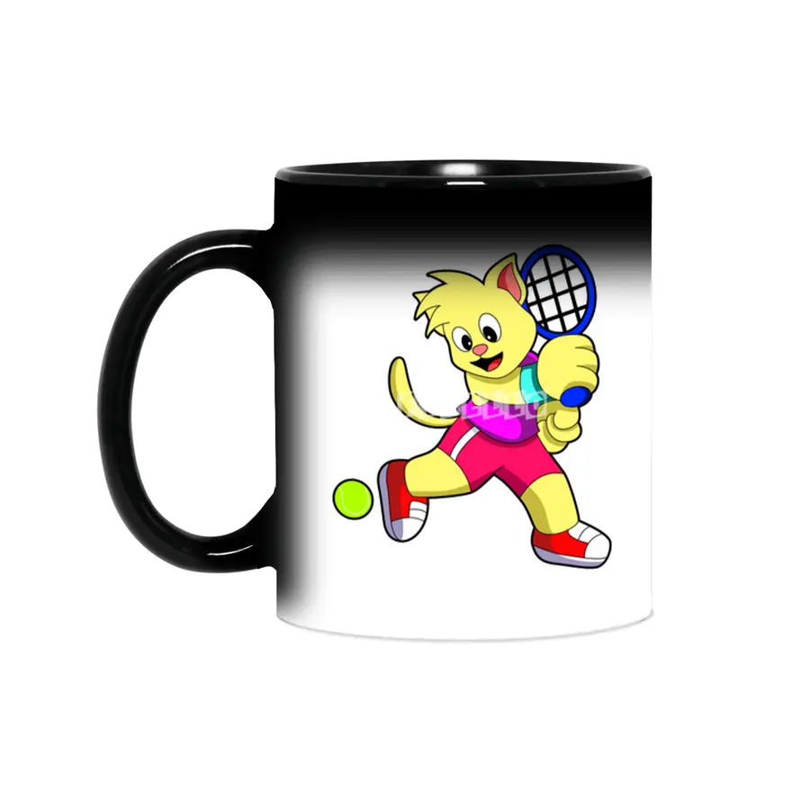 Cat at Tennis with Tennis racket & Tennis ball Sihirli Kupa