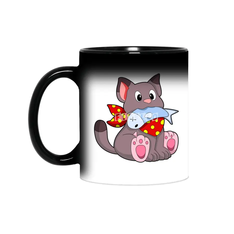 Cat with Ribbon & Fish Sihirli Kupa