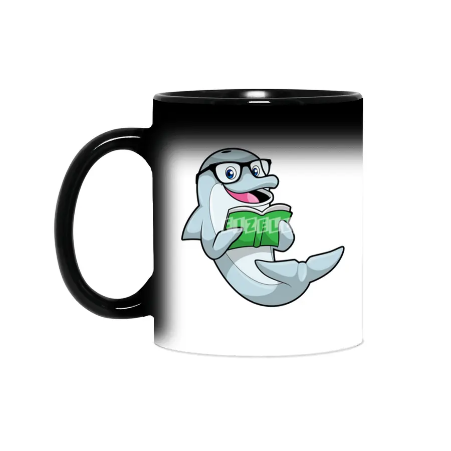 Dolphin as Nerd with Glasses & Book Sihirli Kupa