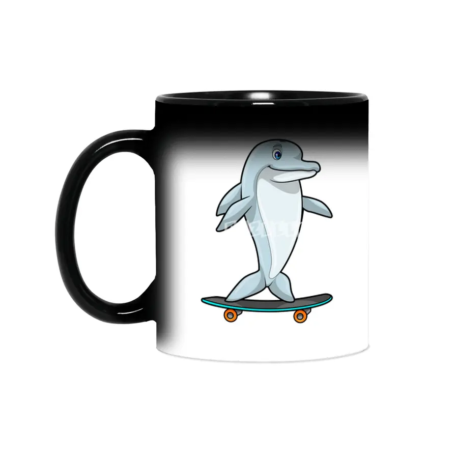 Dolphin as Skater with Skateboard Sihirli Kupa