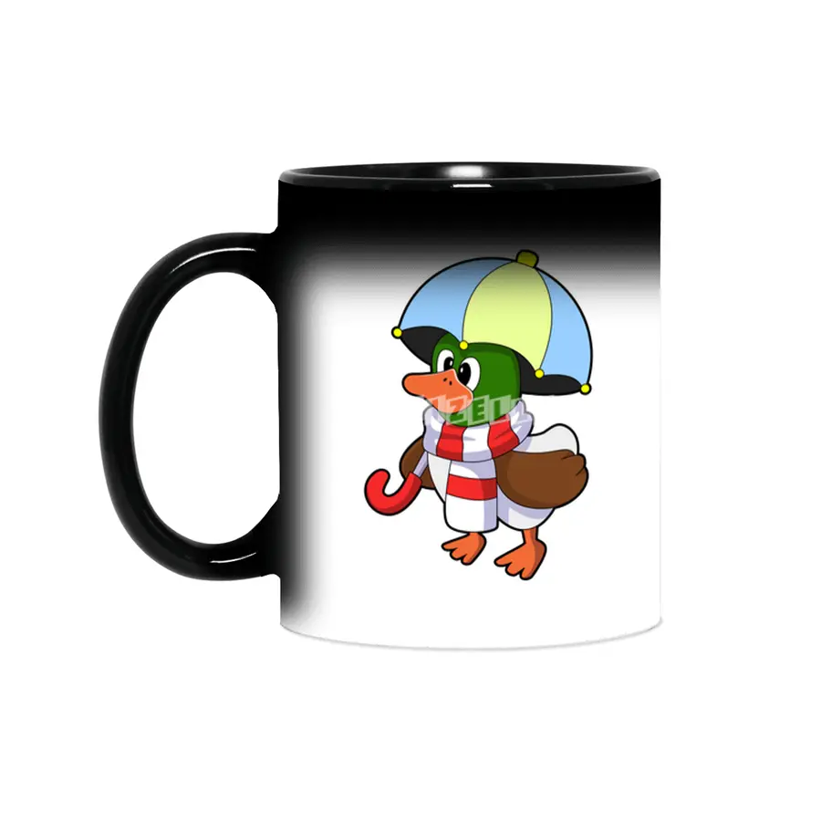 Duck at Raining with Umbrella Sihirli Kupa