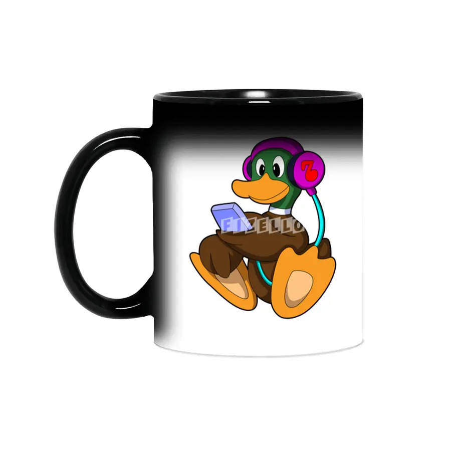 Duck with Phone & Headphone Sihirli Kupa