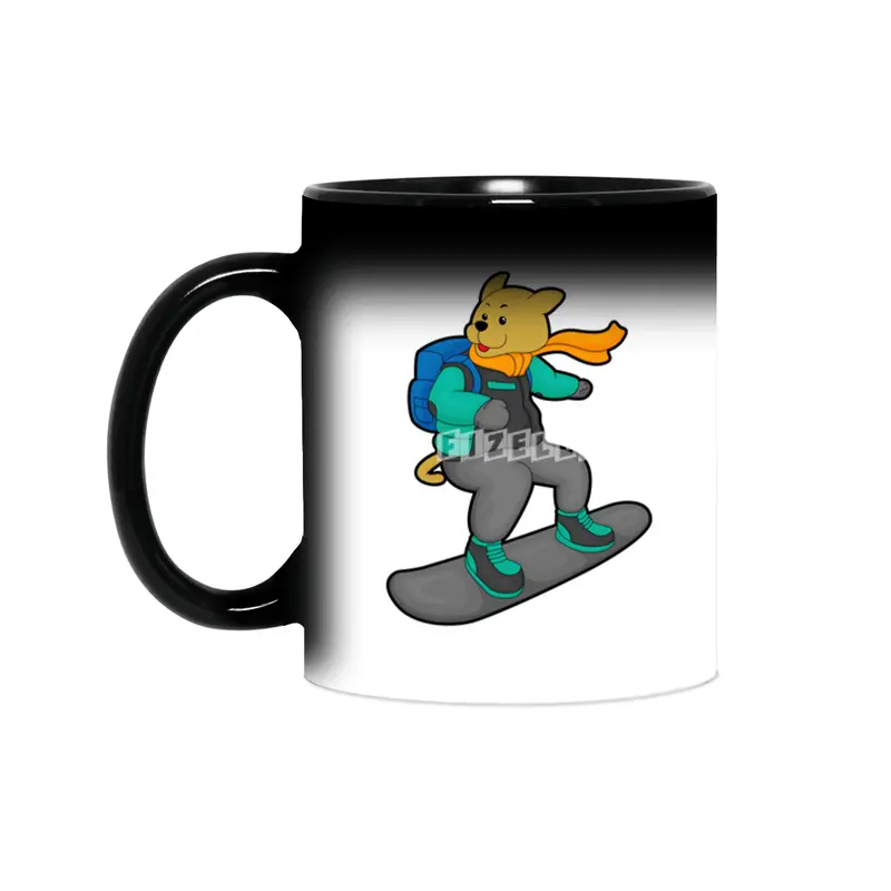 Dog as Snowboarder with Snowboard & Backpack Sihirli Kupa